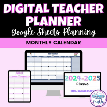 Preview of Digital Teacher Planner Monthly Calendar Google Sheets