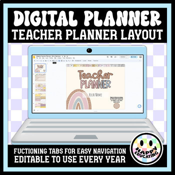 Preview of Digital Teacher Planner - EDITABLE - Boho Rainbow