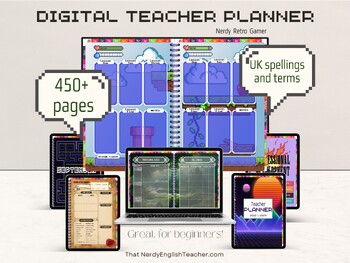 Preview of Digital Teacher Planner: Nerdy Retro Gamer PDF with hyperlinks