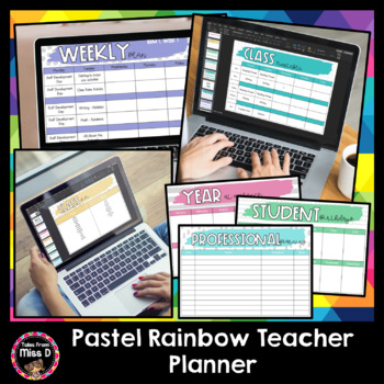 Preview of Digital Teacher Planner Pastel Rainbow