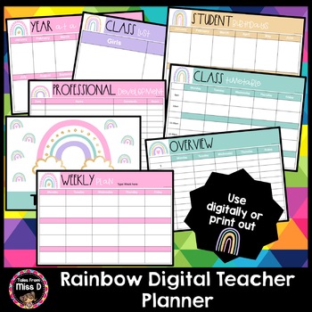 Preview of Digital Teacher Planner - Rainbow