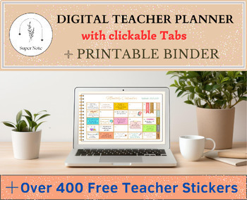 Preview of Digital Teacher Planner | Teacher Planner Printable + Free Stickers