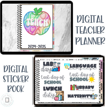 Preview of Digital Teacher Planner and Digital Sticker Book Bundle, Goodnotes