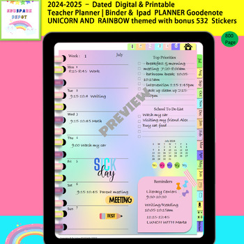 Preview of Digital Teacher Planner for GoodNotes  Undated - rainbow
