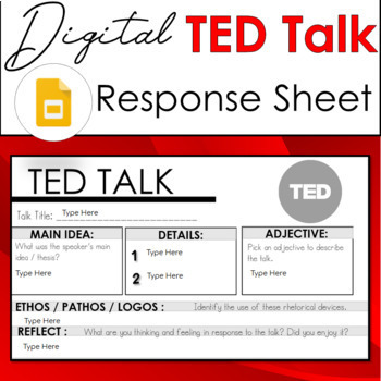 Preview of Digital Ted Talk Response Form - Google Slides 