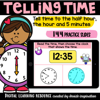 Preview of Digital Tell Time to the Hour, the Half Hour and 5 Minutes-Match the Time