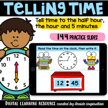 Preview of Digital Tell Time to the Hour, the Half Hour and 5 Minutes-Read and Write Time