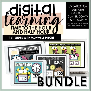 Preview of Digital Telling Time BUNDLE | Google Slides™/SeeSaw™ | Distance Learning