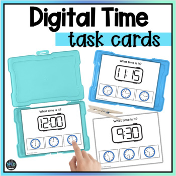 Preview of Digital Telling Time Task Cards Clock Printable Math Centers Special Education