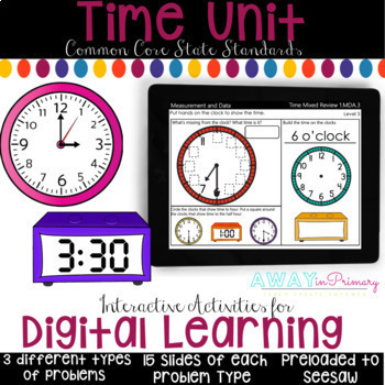 Preview of Digital Telling Time Unit-Hour and Half Hour for Seesaw and Google Classroom, 