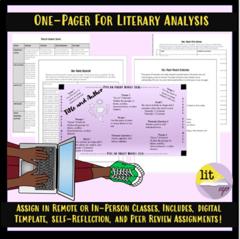 Preview of Digital Template One-Pager for Literary Analysis High School (Remote Learning)