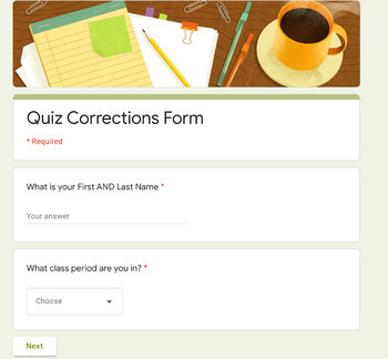Preview of Digital Test Corrections Form