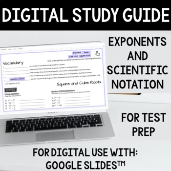 Preview of Digital Test Prep Study Guide - Exponents and Scientific Notation