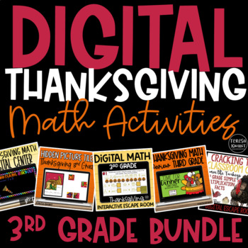 Preview of Digital Thanksgiving Math Activities & Centers for 3rd Grade | Distance Learning