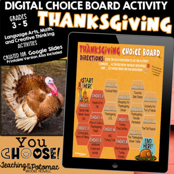 Preview of Digital Thanksgiving Reading and Math- Print and Google Slides