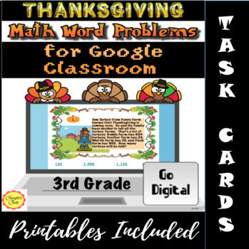Preview of Digital Thanksgiving Turkey Math Word Problems for Google Classroom: 3rd Grade