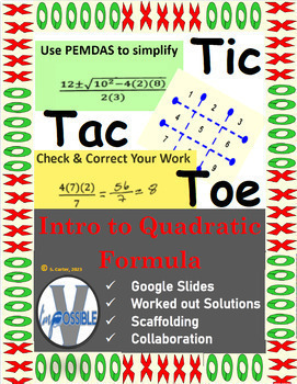Preview of Digital Tic Tac Toe Quadratic Formula & Plus or Minus for Intro or Remediation