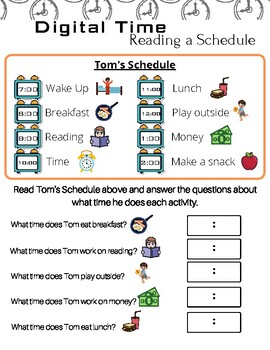 Preview of Digital Time Worksheets - Reading a Schedule