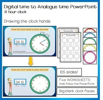 Preview of Digital Time to Analogue Drawing the clock hands Distance learning