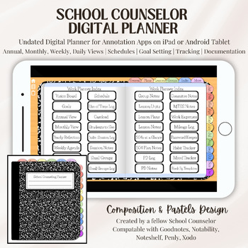 Preview of Digital UNDATED School Counselor Planner with Composition Notebook Design