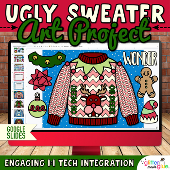Preview of Digital Ugly Christmas Sweater & Writing Prompts Resource on Google Slides