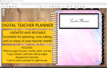 Preview of Undated Digital Teacher Planner- Watercolor Cover (Goodnotes, Notability, Xodo)