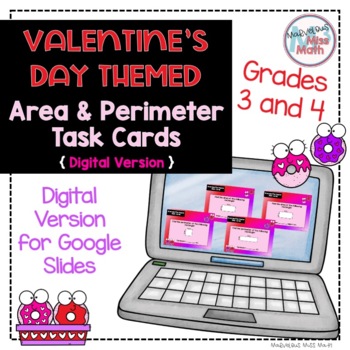 Preview of Digital Valentine's Day Area and Perimeter Task Cards for Google Slides