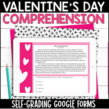 Preview of Digital Valentine's Day ELA Activities | Self-Grading  Reading Comprehension