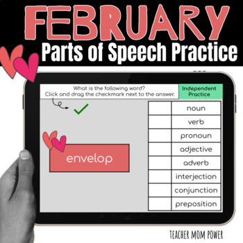 Preview of Digital Valentine's Day & February Parts of Speech Grammar {Google Slides}