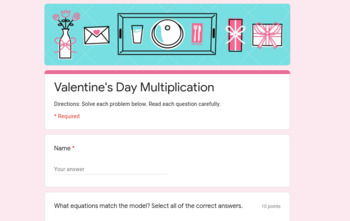 Preview of Digital Valentine's Day Multiplication using Models (Self-Grading)