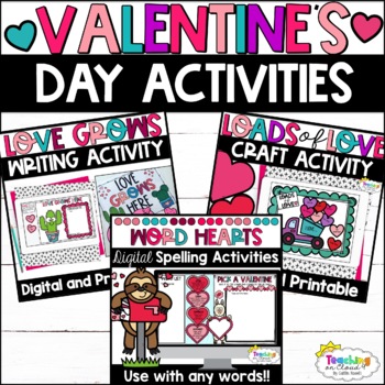 Preview of Digital Valentine's Day Spelling, Writing and Craft Bundle | Bulletin Board