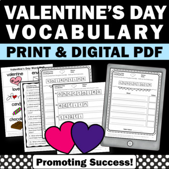 valentines day vocabulary worksheets word work morning work practice digital