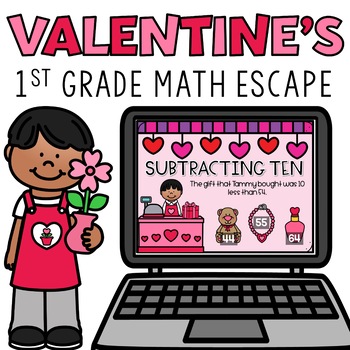 Preview of Digital Valentines Day Escape Room Activity 1st Grade Math Review Google Forms™