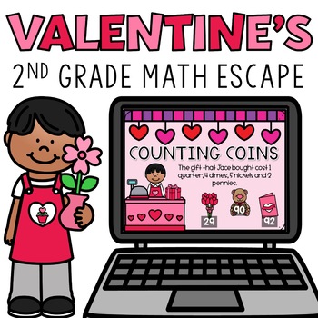 Preview of Digital Valentines Day Escape Room Activity 2nd Grade Math Review Google Forms™