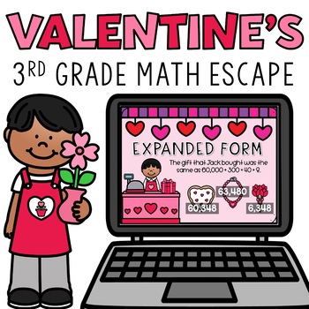 Preview of Digital Valentines Day Escape Room Activity 3rd Grade Math Review Google Forms™