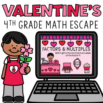 Preview of Digital Valentines Day Escape Room Activity 4th Grade Math Review Google Forms™