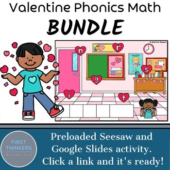 Preview of Digital Valentines Day Math and Phonics Games Google Slides Seesaw PowerPoint