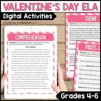Preview of Digital Valentines Day Reading Activities | Valentines Day ELA | Google Slides