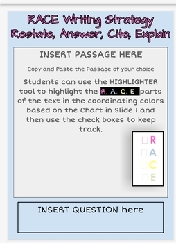 Preview of Digital Version Google Classroom - RACE WRITING Strategy Template