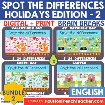 Preview of Digital Virtual Brain Breaks | FUN FRIDAY | HOLIDAYS 2 - SPOT DIFFERENCES