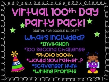 Preview of Digital Virtual Google Slides 100th 100 Days of School Party Games & Activities