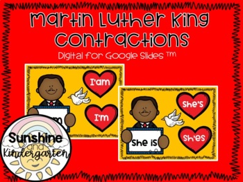 Preview of Digital Virtual Google Slides MLK Day Contractions Task Cards Activity Center