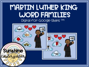 Preview of Digital Virtual Google Slides MLK Day Word Families Rhyming Task Cards