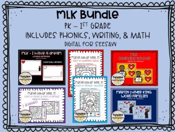 Preview of Digital Virtual Seesaw MLK Day Bundle Phonics, Writing, & Math included!