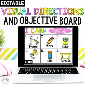 Preview of Digital Visual Directions Picture Cards and Learning Objectives Display
