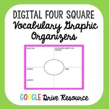 Preview of Digital Vocabulary Four Square Graphic Organizer- Distance Learning