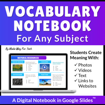 Preview of Digital Vocabulary Graphic Organizer| Editable Vocabulary Template Google Slides