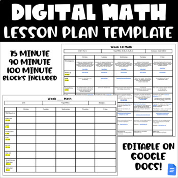 Preview of Digital WEEKLY Math Lesson Plan Template | Editable on Google Docs