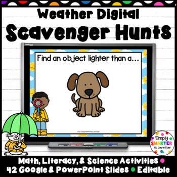 Preview of Digital Weather Themed Math, Literacy, and Science Scavenger Hunts