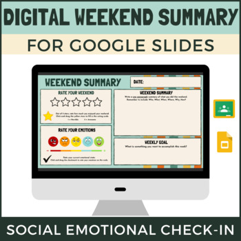 Preview of Digital Weekend Summary Writing for Google Slides | Social Emotional Check-In